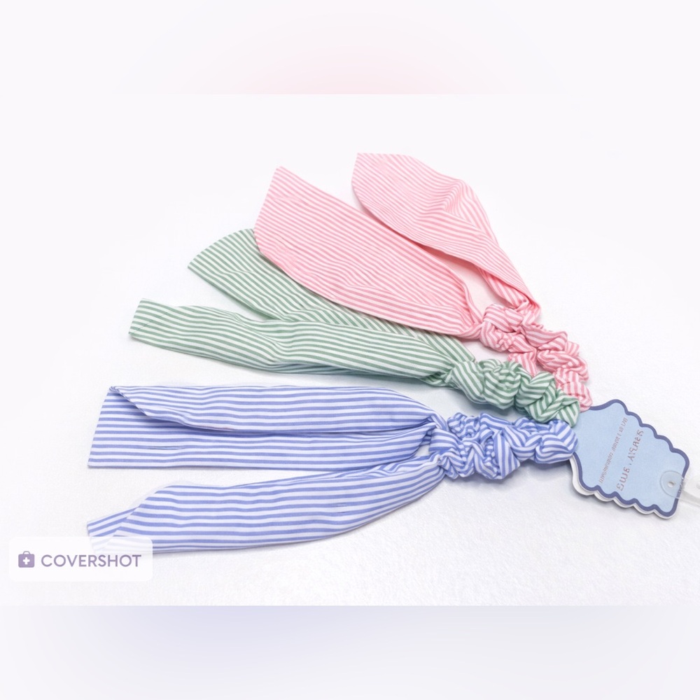 Sunday State Bow Scrunchie Set NWT Pink Green Blue Stripe Coquette Preppy Hair